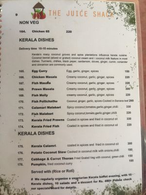 The Juice Shack Menu 4 at The Juice Shack  in Varkala