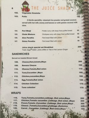 The Juice Shack Menu 3 at The Juice Shack  in Varkala
