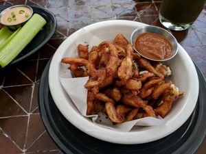 I'm free - beer battered young coconut. it's like calamari. yum at Gratitude in Newport Beach