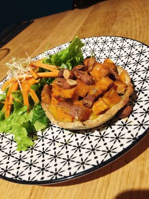 Sweet potato and roasted almond tart at 5 Lorette in Paris