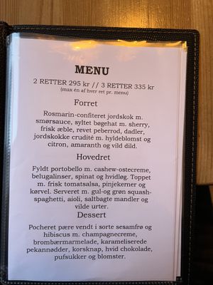 Menu  at Urten in Copenhagen