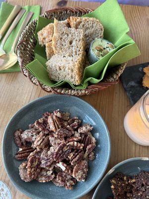 First Course; candied pecans & crusty breadd  at Urten in Copenhagen