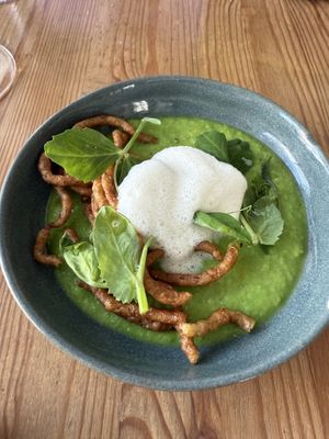 Second Course; fresh pea soup   at Urten in Copenhagen