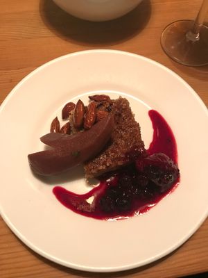 Dessert almond cake at Urten in Copenhagen