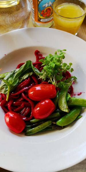 Beets and pasta and beens. at Urten in Copenhagen