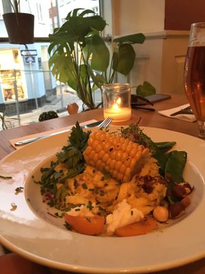 Pasta with corn at Urten in Copenhagen