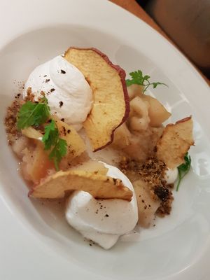 New menu every month. Divided apple cake at Urten in Copenhagen