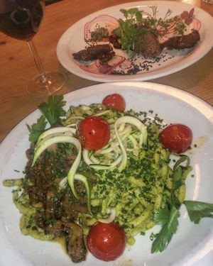 Al Funghi pasta mixed with zucchini nudels & Mushroom foie gras at Urten in Copenhagen