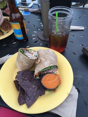 build your own wrap with chips, queso, and peach tea! at Dandelion Community Cafe in Orlando