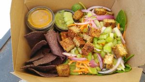 Boxed lunch to-go: Buffalo tempeh at Dandelion Community Cafe in Orlando