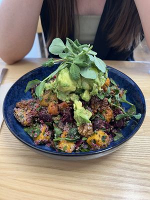 Quinoa, beetroot and walnut salad with extra avo (chicken removed) #Veganuary at Melon and Rye in Glen Osmond