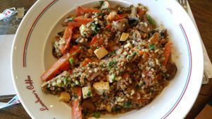 Buckwheat groats, chestnuts, walnuts, yellow vegetables. at Cafe Landwer - Cinema City in Jerusalem