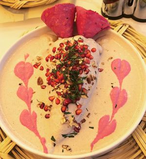 Close up of Chile en nogada at La Pitahaya Vegana in Mexico City