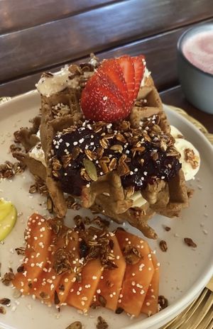 Waffle at La Pitahaya Vegana in Mexico City