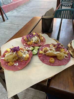 Baja tacos- the special on Tuesdays  at La Pitahaya Vegana in Mexico City