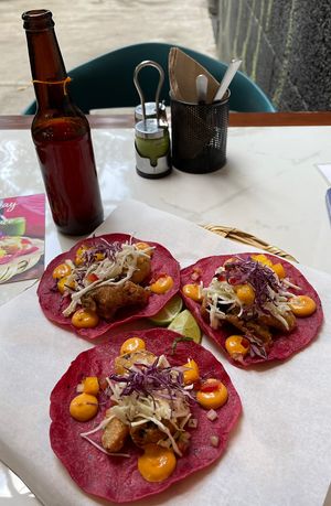 Tuesday Baja taco special  at La Pitahaya Vegana in Mexico City