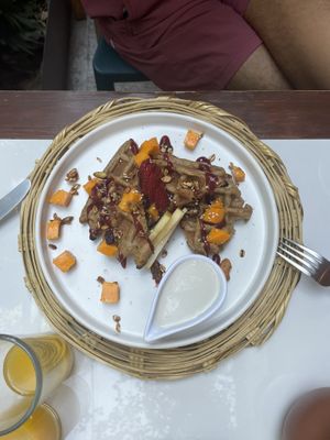 Waffles   at La Pitahaya Vegana in Mexico City