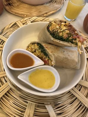 Breakfast burrito, no beans, add chickpea chorizo  at La Pitahaya Vegana in Mexico City