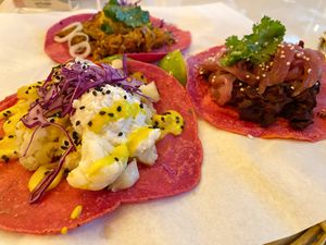 3 different tacos    at La Pitahaya Vegana in Mexico City