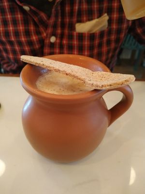 Cafe de olla with an edible cookie spoon! #Veganuary at La Pitahaya Vegana in Mexico City