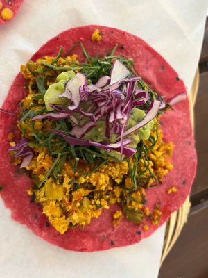 scramble machaca tofu  at La Pitahaya Vegana in Mexico City