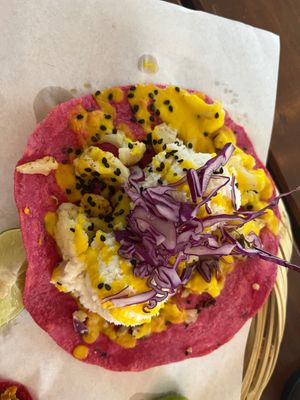 cauliflower coconut cheez pineapple at La Pitahaya Vegana in Mexico City