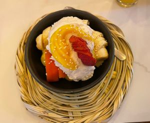 Yoghurt and fruits  at La Pitahaya Vegana in Mexico City