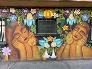 Mural outside  at La Pitahaya Vegana in Mexico City