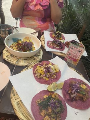 Tacos and nachos   at La Pitahaya Vegana in Mexico City