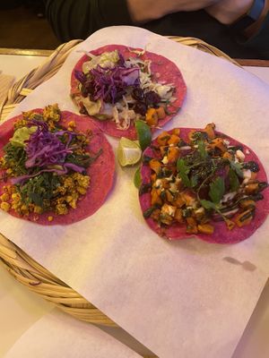 3 different taco’s   at La Pitahaya Vegana in Mexico City
