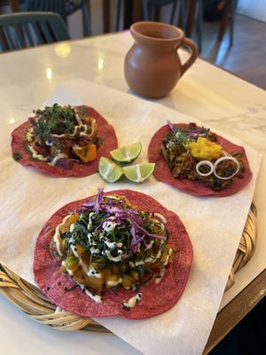 3 tacos   at La Pitahaya Vegana in Mexico City