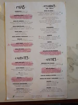 Menu 1/2024 at La Pitahaya Vegana in Mexico City