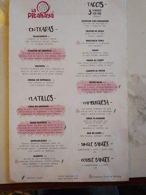 Menu 1/2024 at La Pitahaya Vegana in Mexico City
