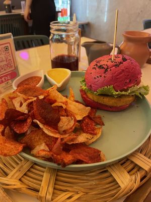 Vegan burger   at La Pitahaya Vegana in Mexico City