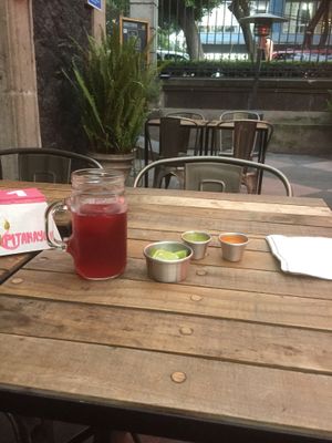 Drink with agave  at La Pitahaya Vegana in Mexico City