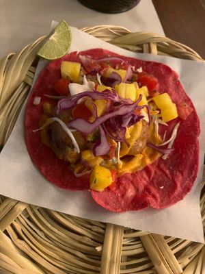 Baja taco at La Pitahaya Vegana in Mexico City