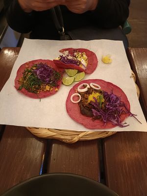 tacos variados at La Pitahaya Vegana in Mexico City
