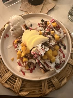 Waffle dessert   at La Pitahaya Vegana in Mexico City