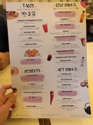Menu  at La Pitahaya Vegana in Mexico City