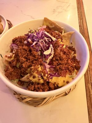 Nachos (with chickpea chorizo)  at La Pitahaya Vegana in Mexico City