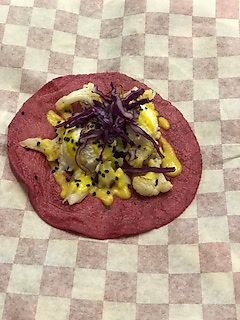 taco with cauliflower and coconut cheese at La Pitahaya Vegana in Mexico City
