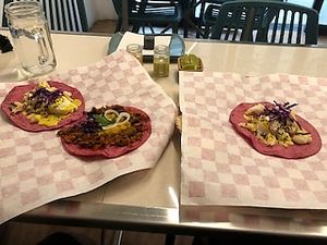 el pastor with shiitake and pineapple and the cauliflower at La Pitahaya Vegana in Mexico City