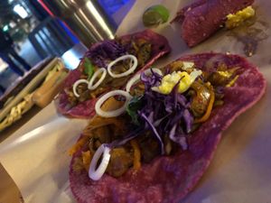 Tacos d de pastor de setas  at La Pitahaya Vegana in Mexico City