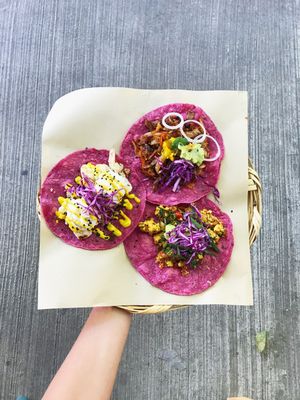 Three tacos for 135 at La Pitahaya Vegana in Mexico City