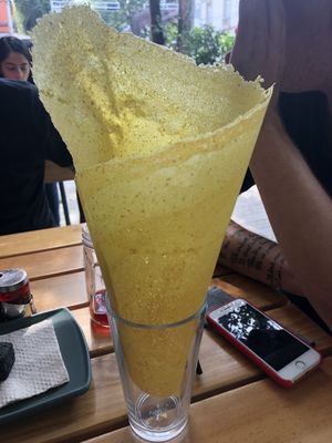 Almond cheese cone - amazing! at La Pitahaya Vegana in Mexico City