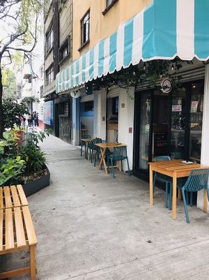 Outside the restaurant  at La Pitahaya Vegana in Mexico City