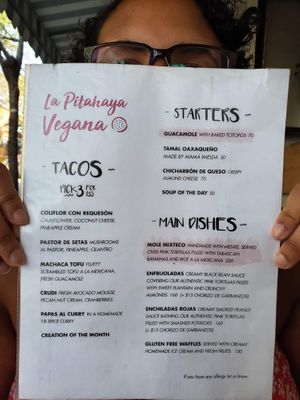 menu as of November 2019 at La Pitahaya Vegana in Mexico City