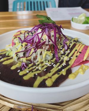 Bean Sauce Dish at La Pitahaya Vegana in Mexico City