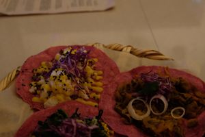 Three tacos at La Pitahaya Vegana in Mexico City