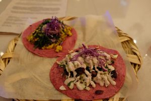Two tacos at La Pitahaya Vegana in Mexico City